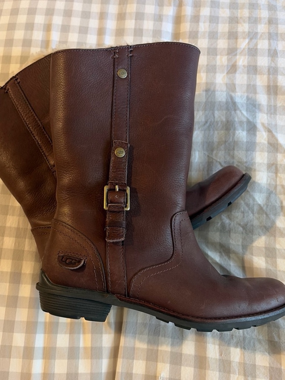 UGG Brown Leather Mid-Calf Buckle Riding Boots